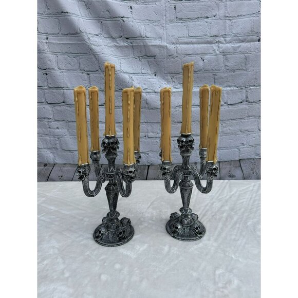 SPIRIT HALLOWEEN LED Skull Candelabra set of 2 - Picture 1 of 8